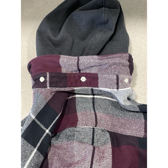 AE American Eagle Men’s Sz Medium Plaid Flannel Shirt Jacket With Removable Hood - Picture 7 of 13